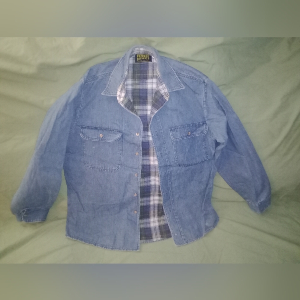 Vintage Private Property USA Denim Jean Insulate Thermo Shirt Long Sleeve Size L